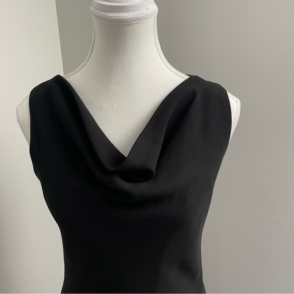 Vintage Primavera Cowl Neck Black Midi Dress Ruffle Hem Size 10 Whimsigoth - Picture 3 of 9